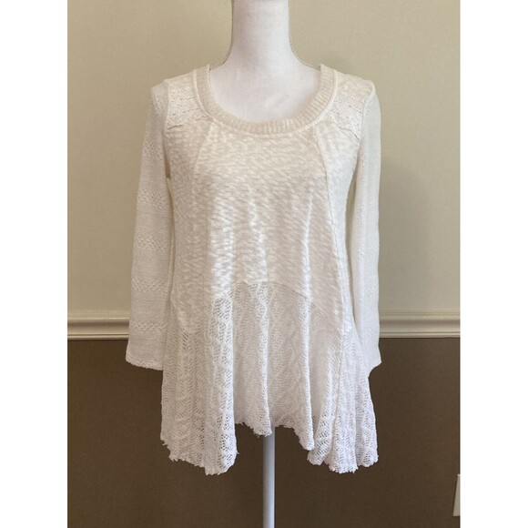 Anthropologie Meadow Rue Top White Hi Low Crochet - Picture 1 of 11